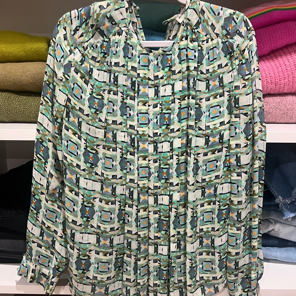 Megan Park Geometric Print Blouse - Green